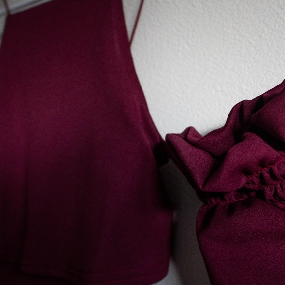 PETITE BURGUNDY BARDOT DRESS OFF SHOULDER - Picture 3 of 8